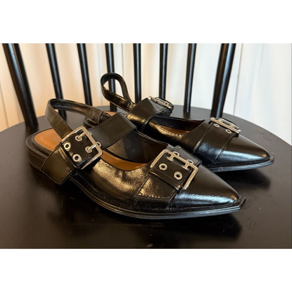 Wild Fable Peyton double buckle black point toe sling back flats size 6 - Picture 3 of 9